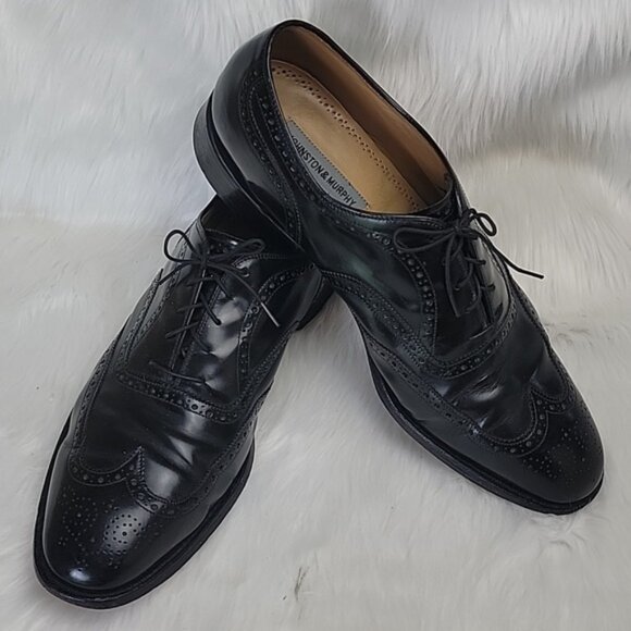 JOHNSTON & MURPHY Black Leather Wingtip Lace Up Oxford Office Formal Shoes 13D/B main image 11